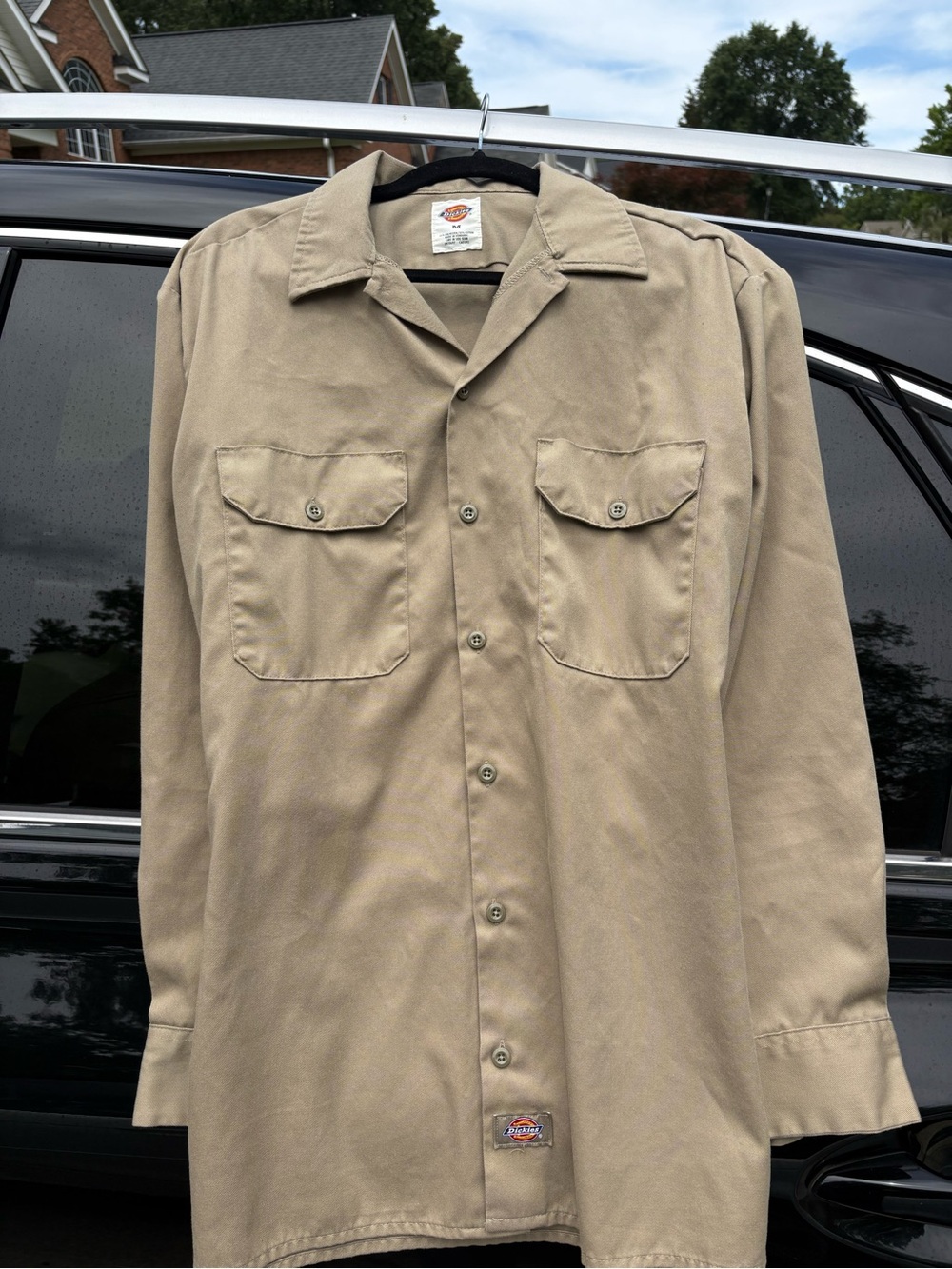 Dickies Khaki Button-Up Work Shirt with Logo Tag
